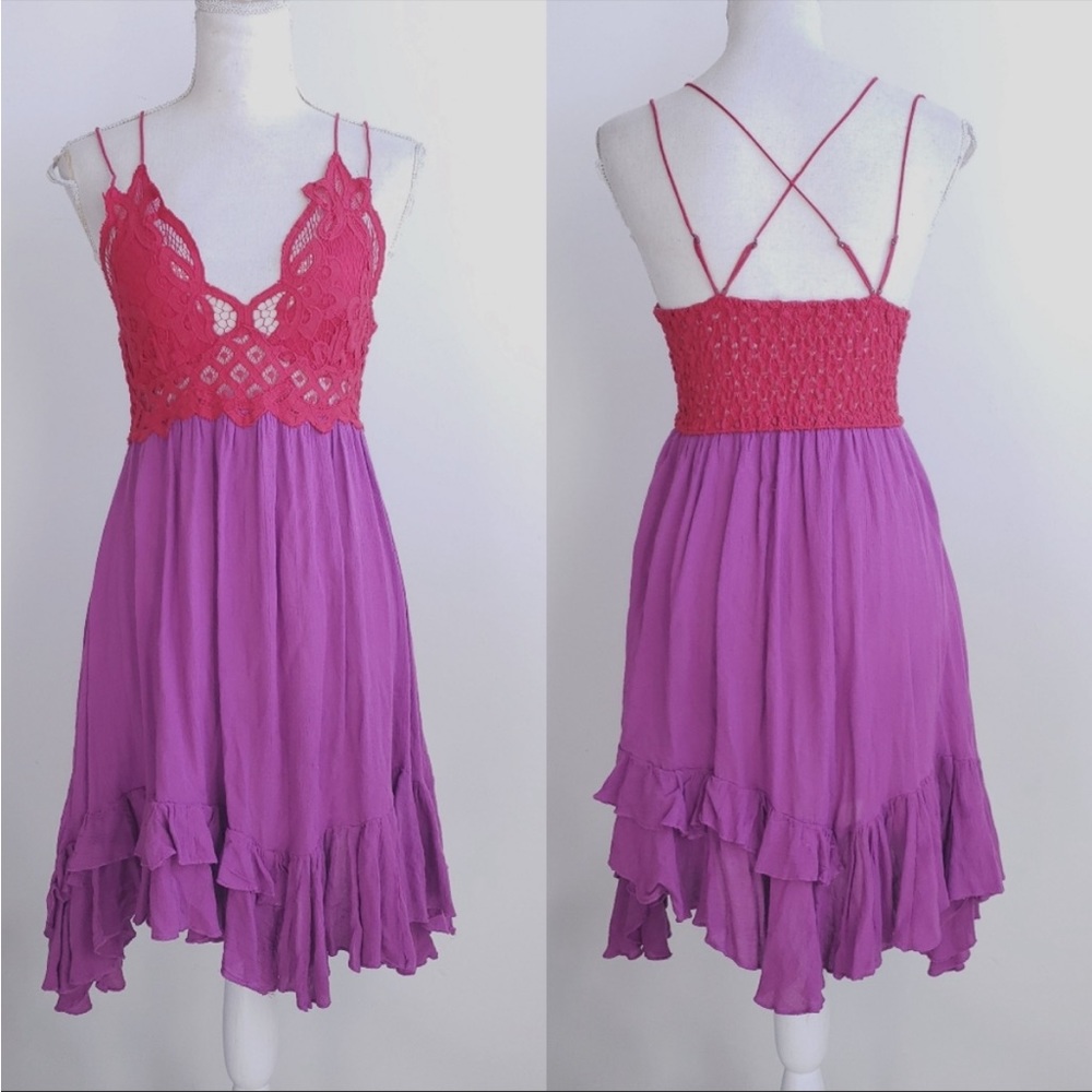 Free people FP One “Adella” Red Purple Slip Mini Dress
